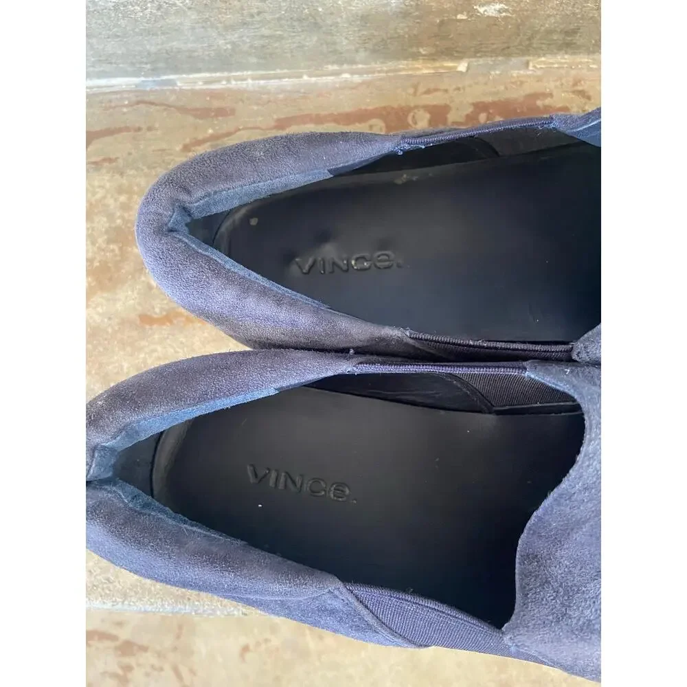 Vince Wilden navy suede platform espadrille slip in loafers w/ elastic inset